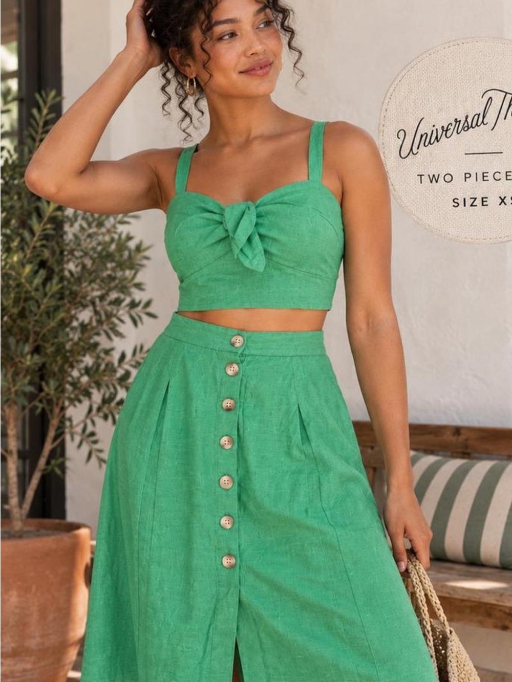 Universal Thread Green Button-Front Maxi Skirt